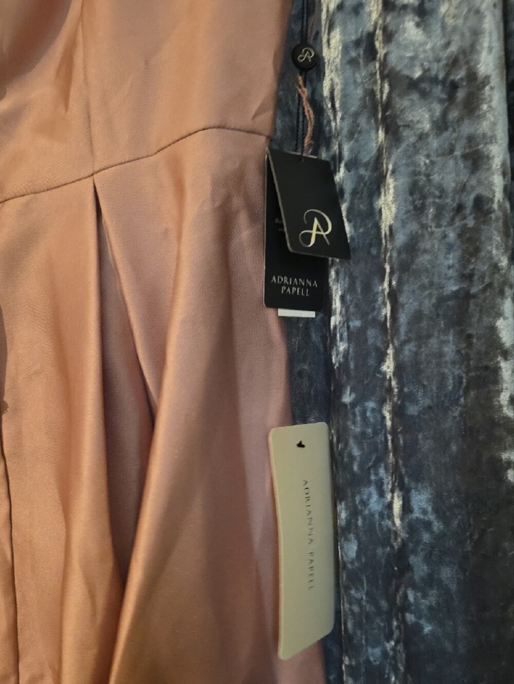 Adrianna Papell Rose-Mauve Satin Midi Dress with Crystal Buttons - Picture 3 of 9